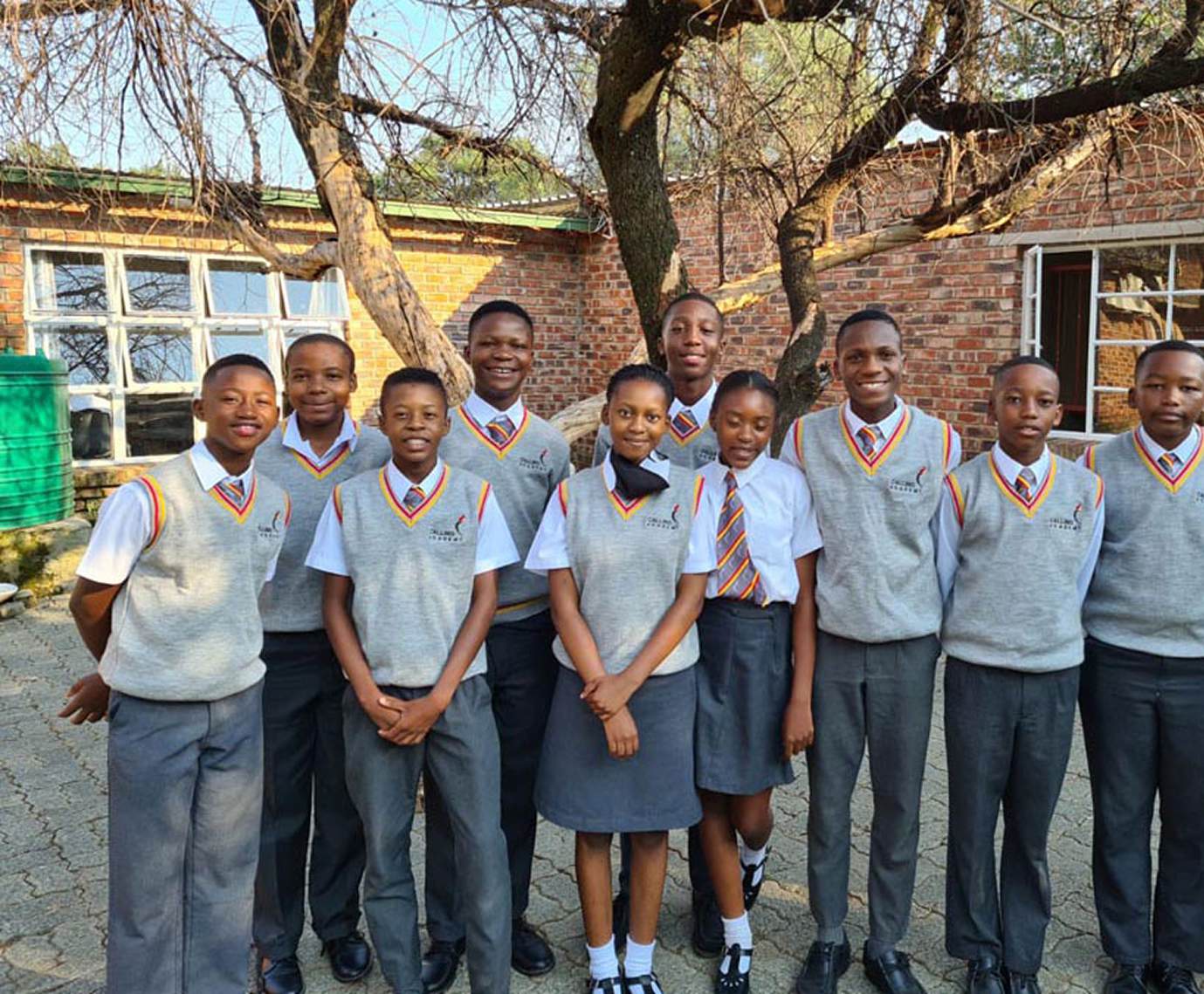 Learners at Calling Academy in their school uniforms